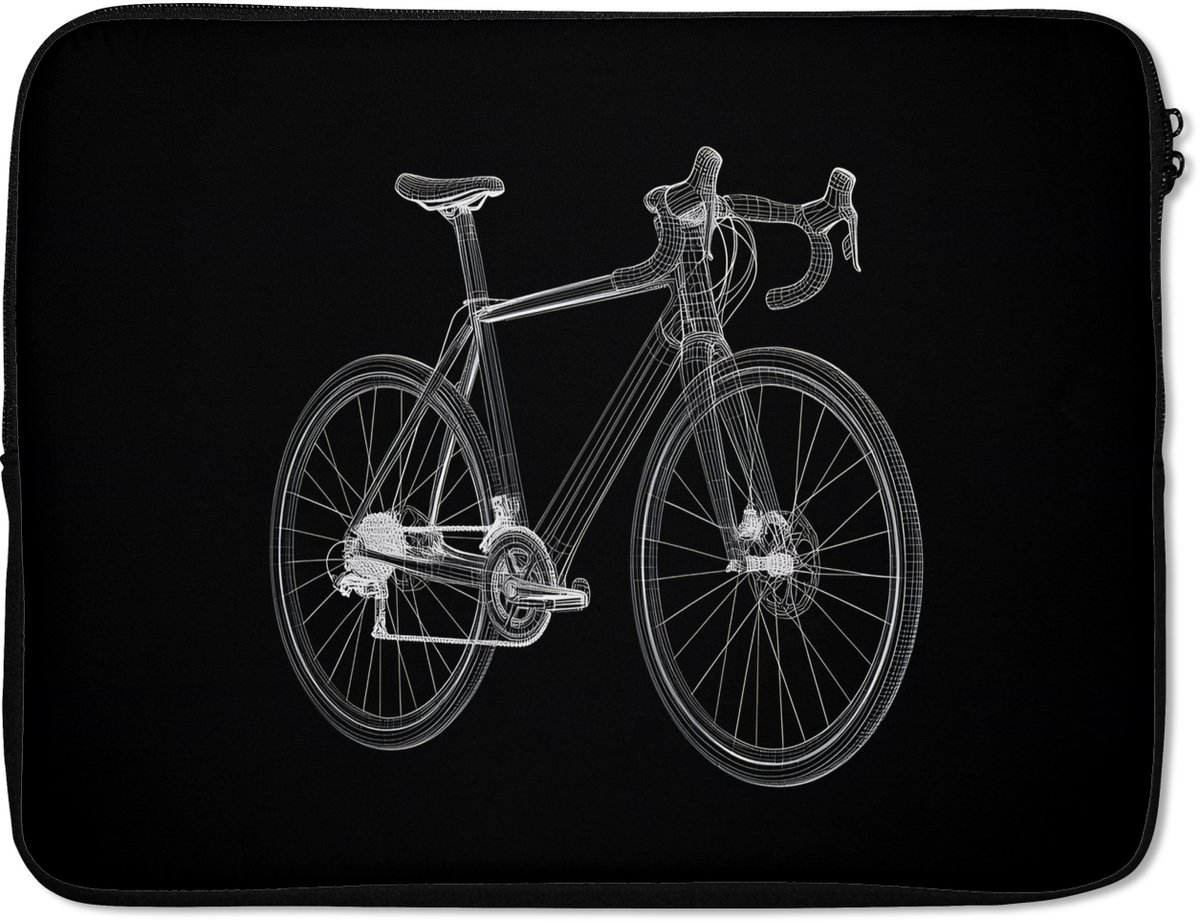 Laptophoes 15.6 inch - Lijnen - Illustratie - Wit - Laptop sleeve - Binnenmaat 37x26 cm - Zwarte achterkant