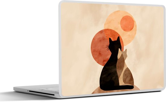 Laptop sticker - 14 inch - Katten - Zwart - Abstract - Cirkels - 32x5x23x5cm - Laptopstickers - Laptop skin - Cover