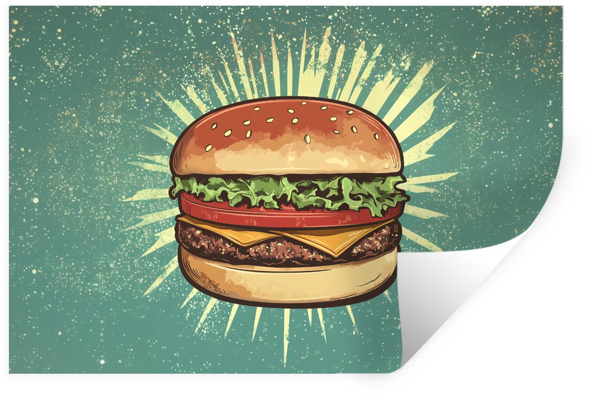 Muurstickers - Sticker Folie - Hamburger - Illustratie - Sla - Kaas - 60x40 cm - Plakfolie