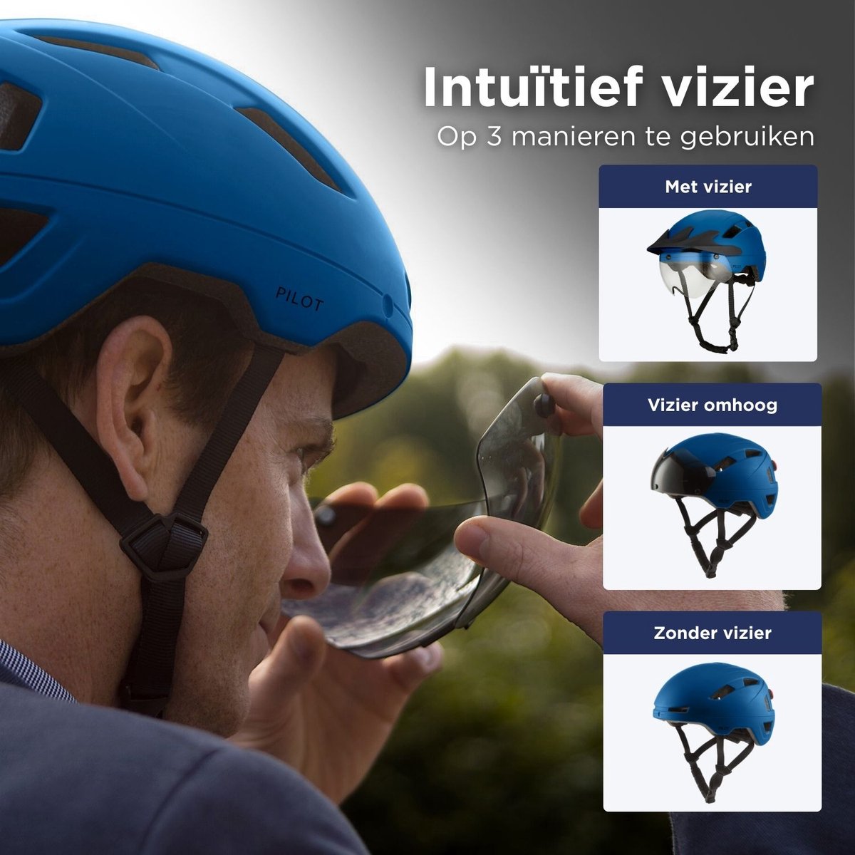 GOOFF® Pilot 4-in-1 Snorfiets Helm met Verlichting en Vizier - Speed Pedelec Fietshelm voor Volwassenen - NTA 8776 - Snorscooter Helm met LED Licht - Goedgekeurd voor Blauw Kenteken en E Bike - Dames en Heren - L - Blauw thumbnail 4