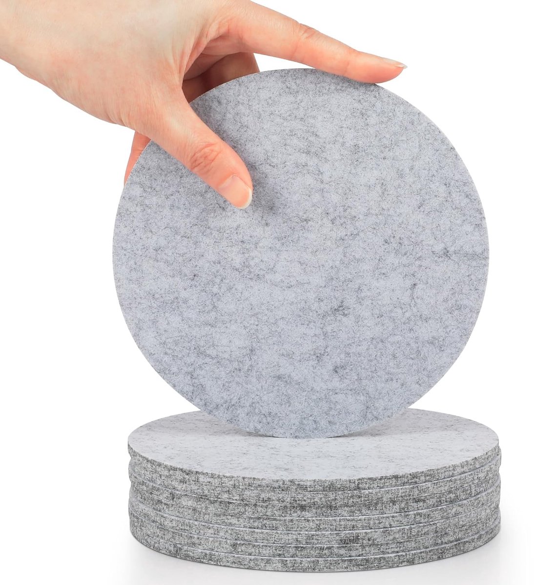 Ronde vilten onderzetters - set van 8 - lichtgrijs - 100% polyester - Ø 15 cm