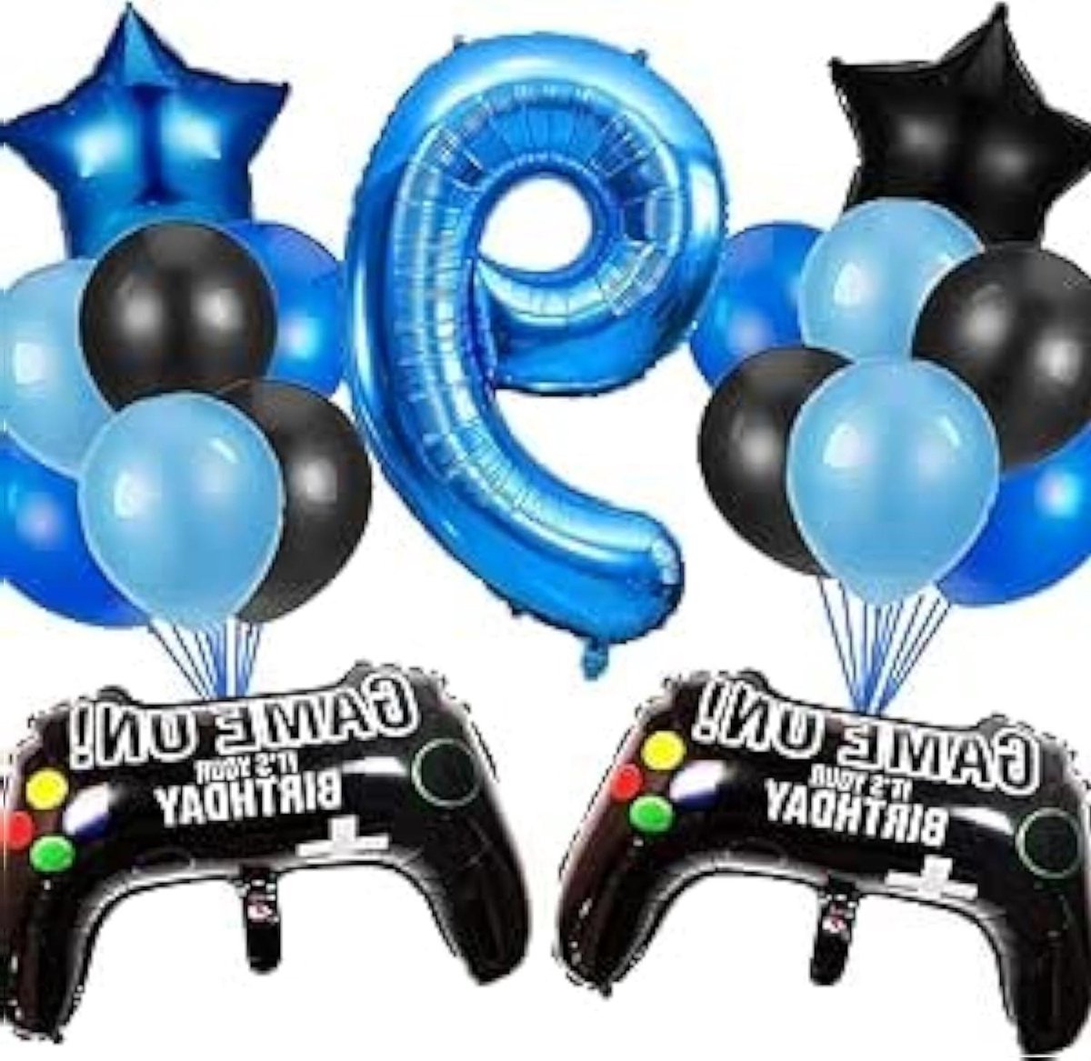 JGS Premium - Decoratie voor 9e verjaardag jongens - Videospel verjaardagsdecoratie - Blauwe ballonnen set - Gamecontroller ballonnen - Gamer kinderen 9 jaar - Feestdecoratie