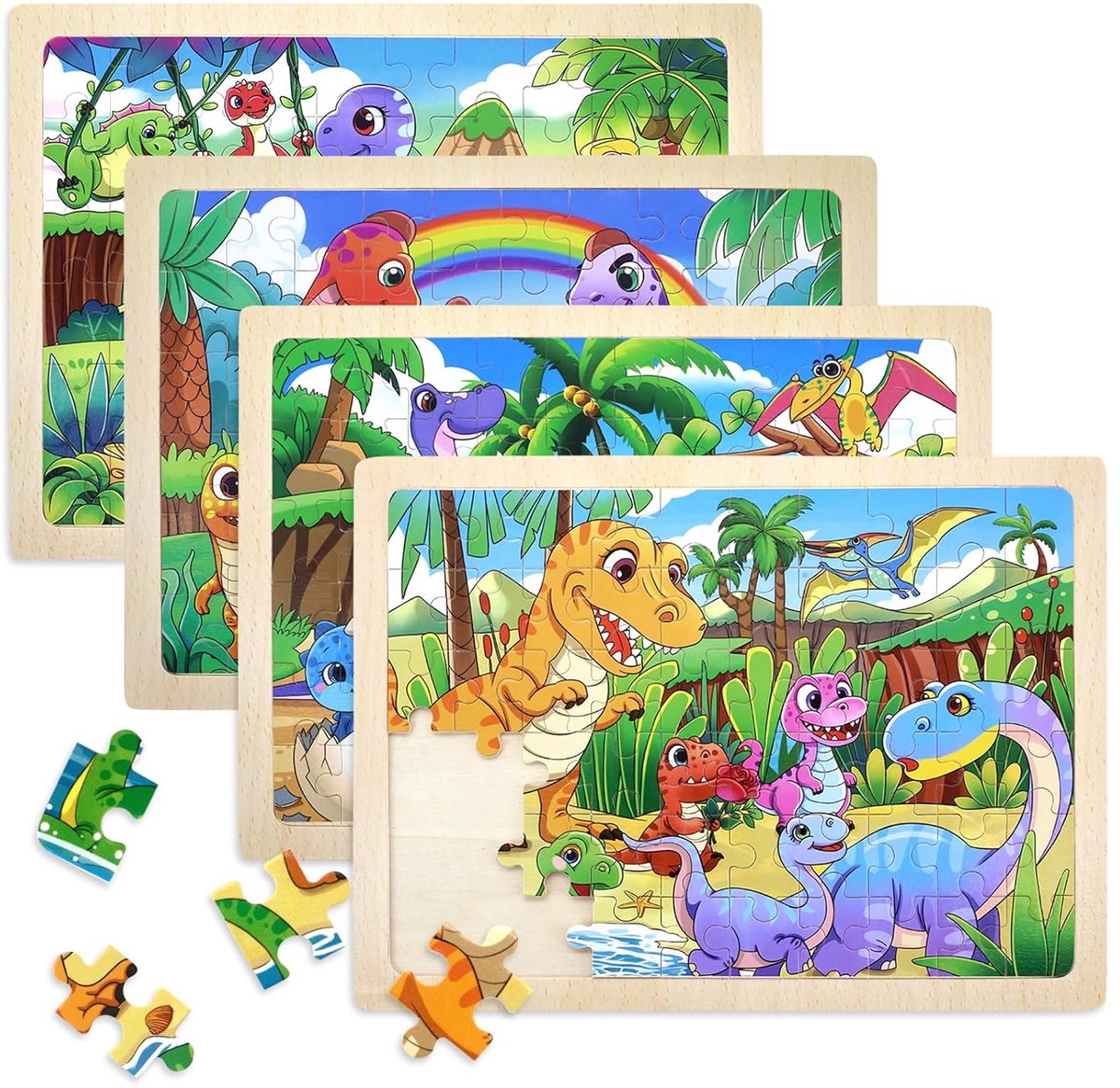 Image of 4-in-1 Dinosaurus Puzzel - Educatief Speelgoed - Houten Puzzel - 60 Stuks