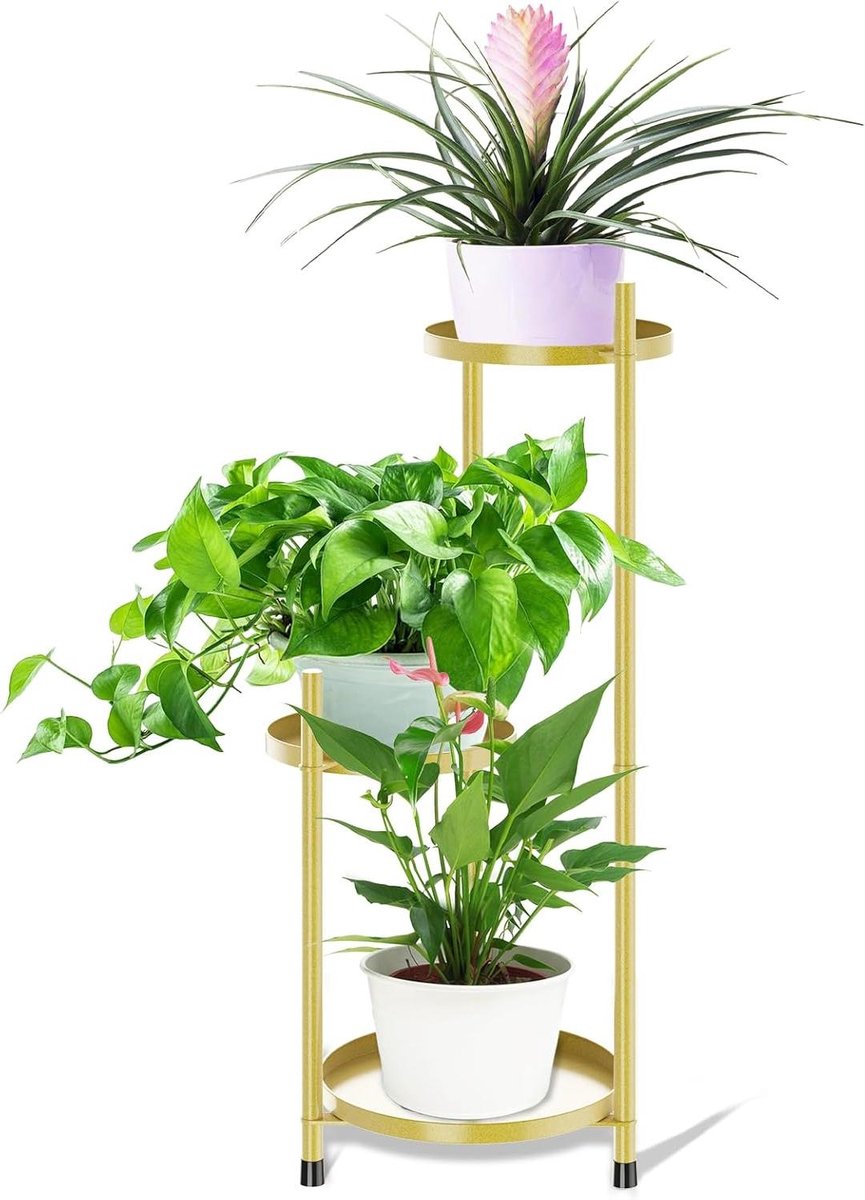 JGS Premium - Metalen Plantenrek 3 Niveaus Bloemenrek Plantenstandaard met Ronde Bloemen Trappen - Meerdere Bloempot Standaard voor Binnen- en Buitentuin, Woonkamerhoek, Balkon, Patio