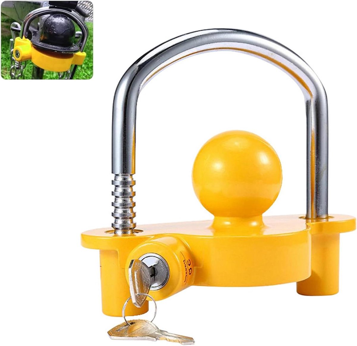 JGS Premium - EHIOG Trailer Lock met 2 Sleutels Geel en Beschermhoes voor Caravan