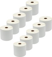 Tien witte, blanco etikettenrollen op een rol met een bruine kern.