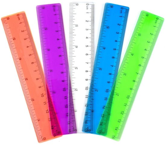 Liniaal Inches 5 stuks 15 cm / 6 inch doorzichtige plastic kleurrijke linialen ...