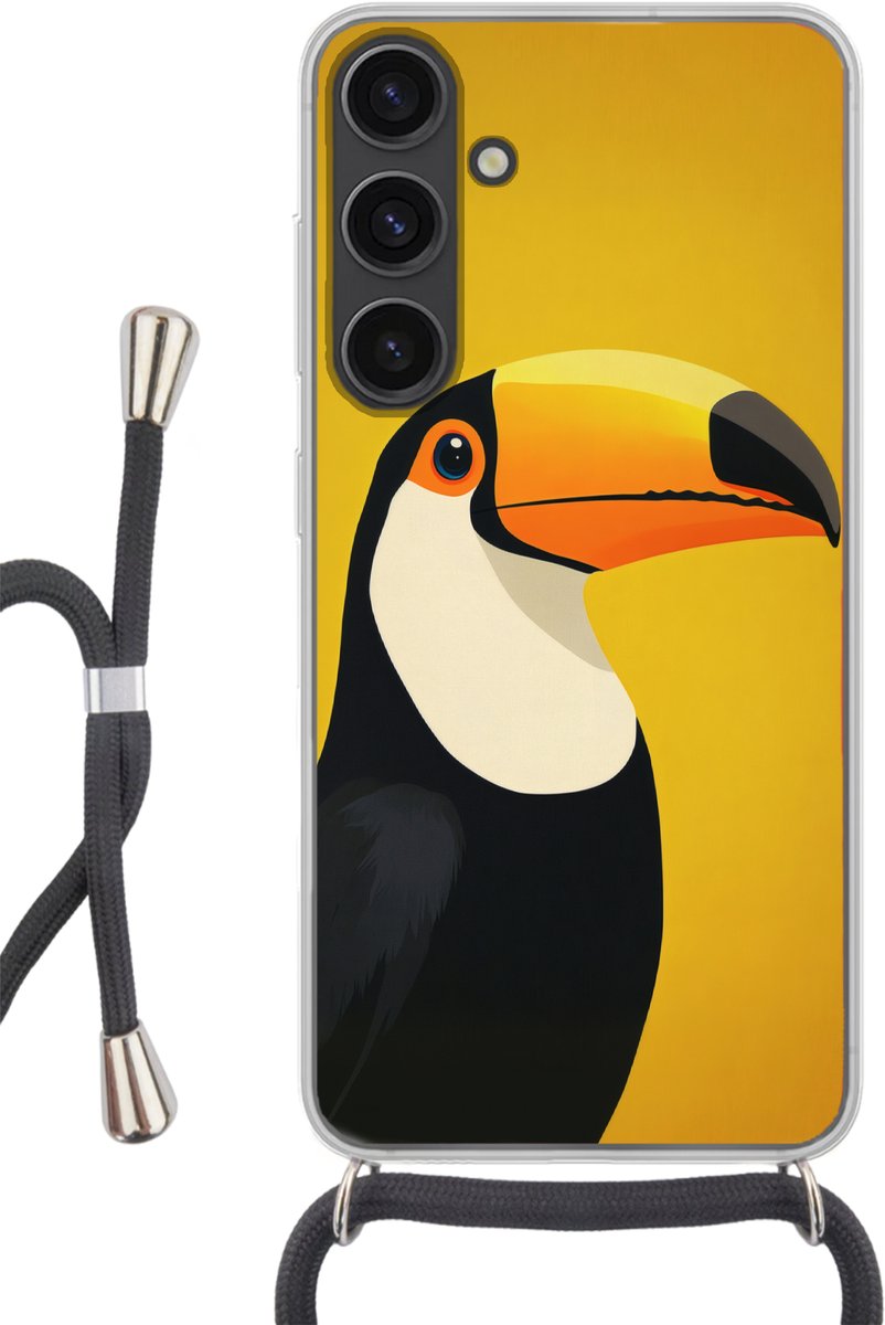 Telefoonhoesje Geschikt voor Samsung Galaxy S24 - Toekan - Minimalistisch - Snavel - Oranje - Siliconen - Crossbody - Backcover met Koord - Telefoonhoesje met koord - Hoesje met touw Telefoonhoesje