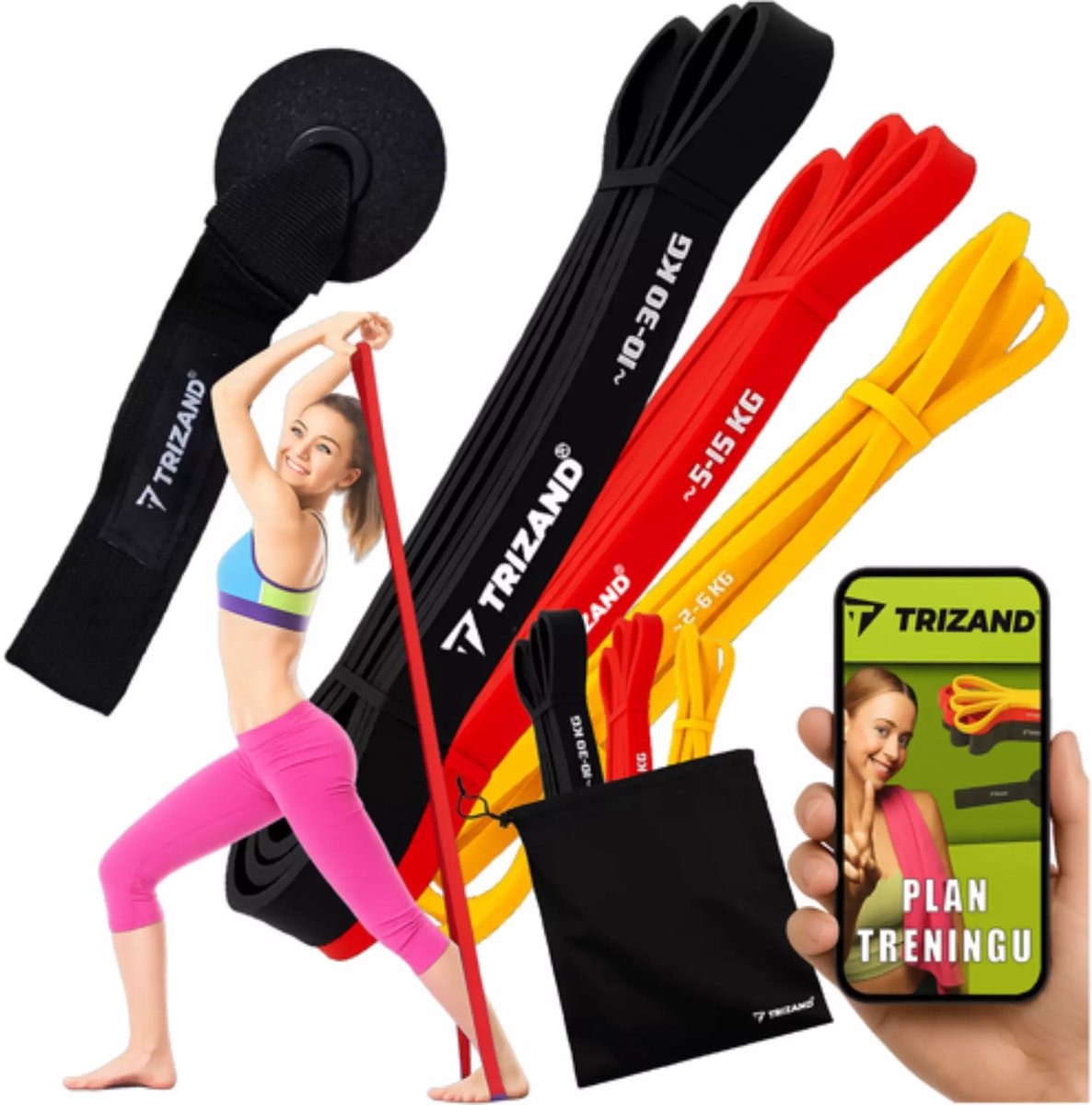 Trizand Weerstandsbanden Set – 3 Powerbands met Deuranker, Trainingsplan en Draagtas