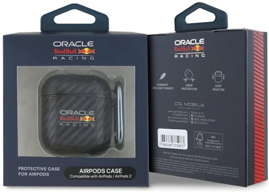 Red Bull Hoesje Met Logo Pu Carbon Voor Airpods 1 2 Bescherming En Compactheid van Red Bull — afbeelding 2