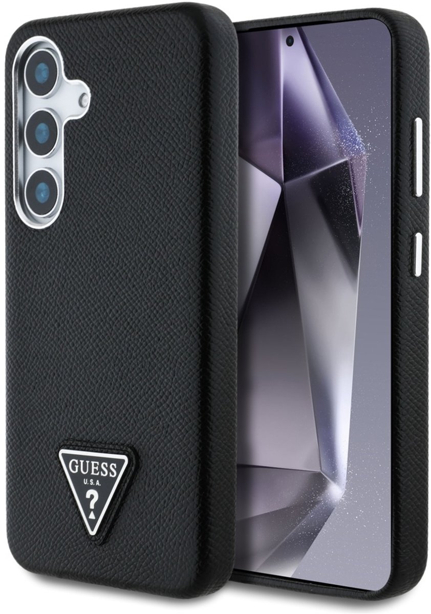 GUESS - Grained Triangle Logo MagSafe - Geschikt voor Samsung Galaxy S25 - Zwart