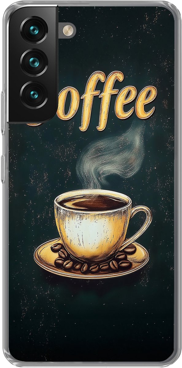 Telefoonhoesje Geschikt voor Samsung Galaxy S22 Plus hoesje - Koffie - Schotel - Koffiebonen - Retro - Siliconen Telefoonhoesje Telefoonhoesje