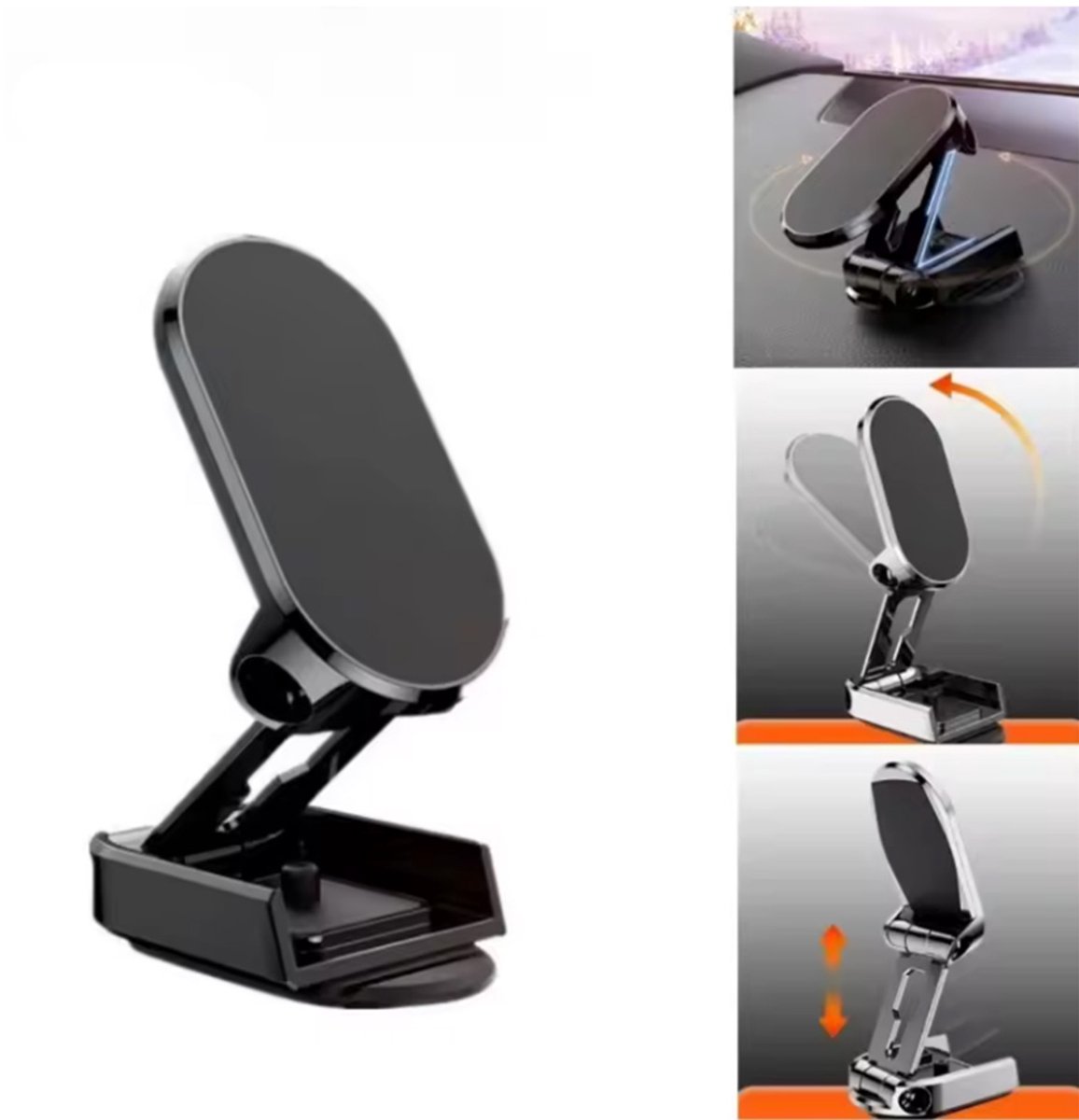 Magnetische telefoonhouder - Inklapbare telefoonhouder - Verstelbaar - Zwart - 360 draaibaar - Auto houder telefoon - Dashboard - Met 2 magnetische plaatjes - CHPN