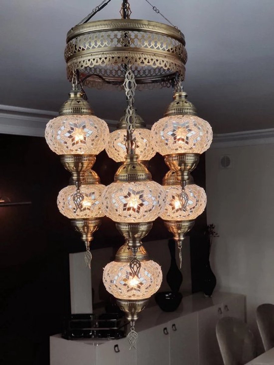 7 globe transparante Mozaïek Turkse hanglamp Oosterse kroonluchter