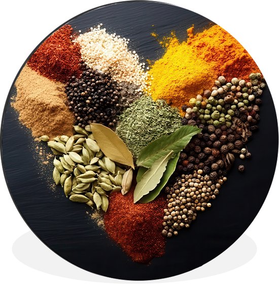 WallCircle - Wandcirkel - Muurcirkel - Specerijen - Mix - Hartvorm - Zwart - Aluminium - Dibond - 90x90 cm - Binnen en Buiten