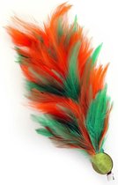 Verenpluim 30 cm buigbaar met speld en clip oranje/groen