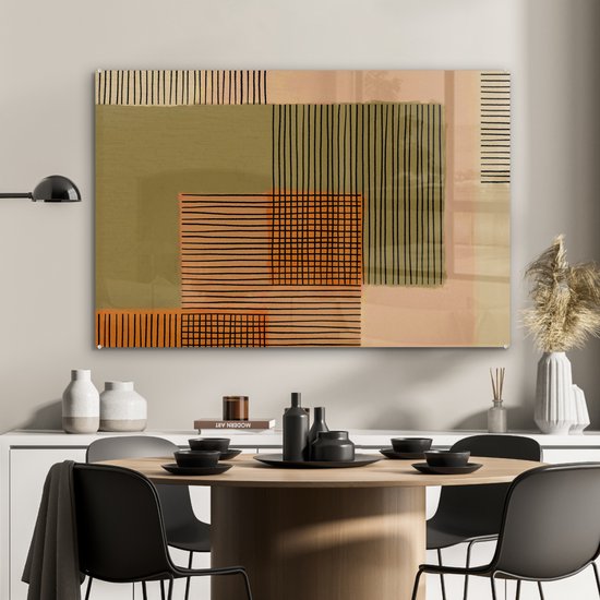 MuchoWow® Peinture sur verre 90x60 cm - Peinture sur verre - Abstrait - Lignes - Cube - Patchwork - Photo sur verre acrylique - Peintures