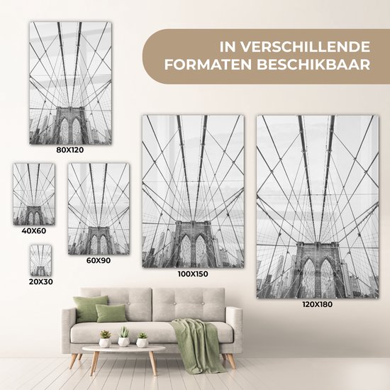MuchoWow® Peinture sur verre 120x180 cm - Peinture sur verre acrylique - Bridge de Brooklyn - Pont - Architecture - Bâtiment - Photo sur verre - Peintures