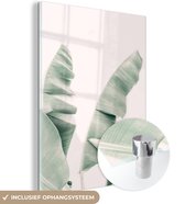 MuchoWow® Glasschilderij 90x120 cm - Schilderij acrylglas - Plant - Groen - Natuur - Wit - Foto op glas - Schilderijen
