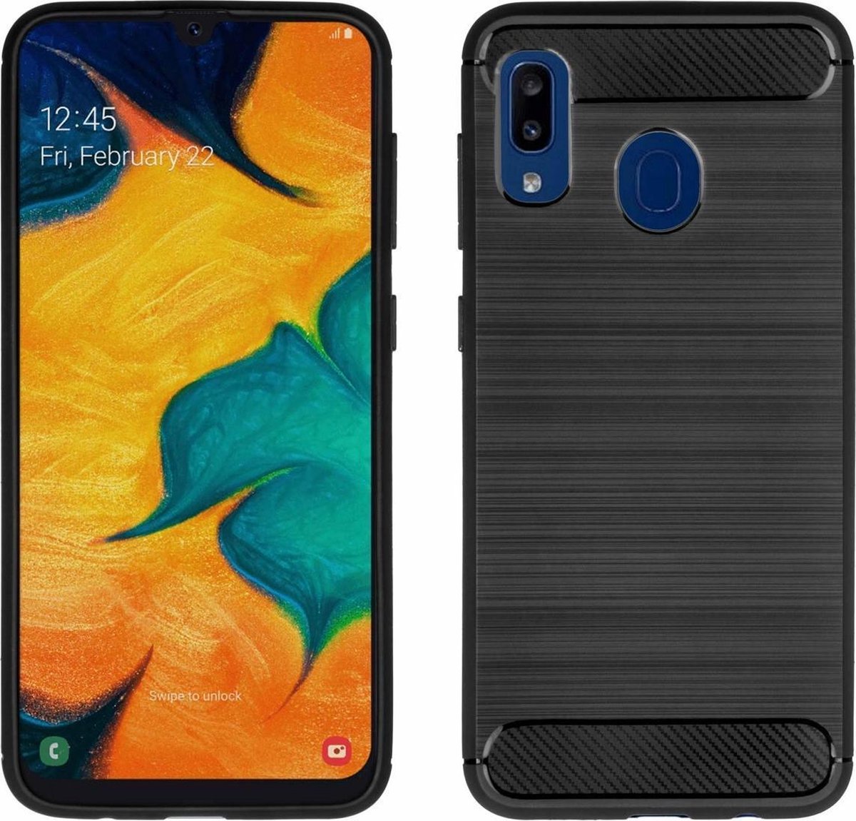 Pearlycase Zwart Carbon Geborsteld TPU Backcover Hoesje Geschikt voor Samsung Galaxy A20
