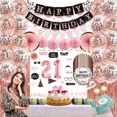 Celejoy 21 Years Party Pack - Décorations exclusives pour 21e anniversaire en or rose avec Ballons, Guirlandes et drapeaux et Accessoires de vêtements pour bébé de fête