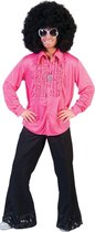 Funny Fashion - Jaren 80 & 90 Kostuum - Zaterdag Disco Hemd Roze Man - Roze - Maat 52-54 - Carnavalskleding - Verkleedkleding