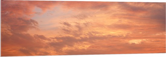 Acrylglas - Prachtige Pastelroze en -oranje Lucht vol Wolken - 150x50 cm Foto op Acrylglas (Wanddecoratie op Acrylaat)