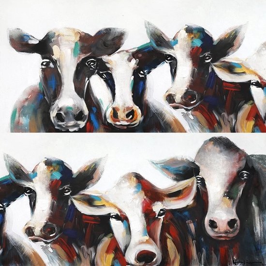 Allernieuwste.nl® Peinture sur Toile XL 5 Vaches Colorées - PopArt Moderne - Affiche - 50 x 150 cm - Couleur