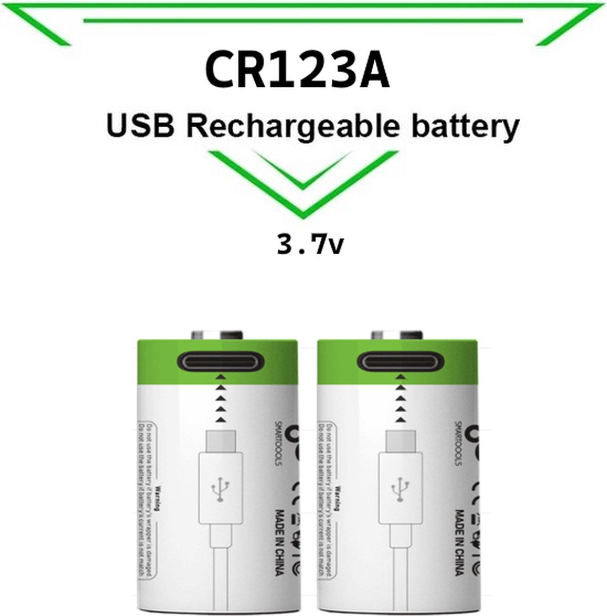 Oplaadbare Li-ion CR123A Batterijen 3.7V - USB-C - 700 mAh - Duurzame Keuze - Lithium CR123A batterij accu - 2 stuks