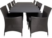 Salon de jardin Marbella, table 100x160/240cm et 8 chaises Knick noires.