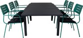 Salon de jardin Marbella, table 100x160/240cm et 6 chaises accoudoirG Nicke vert, noir.