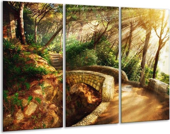 GroepArt - Schilderij -  Natuur - Bruin, Groen - 120x80cm 3Luik - 6000+ Schilderijen 0p Canvas Art Collectie