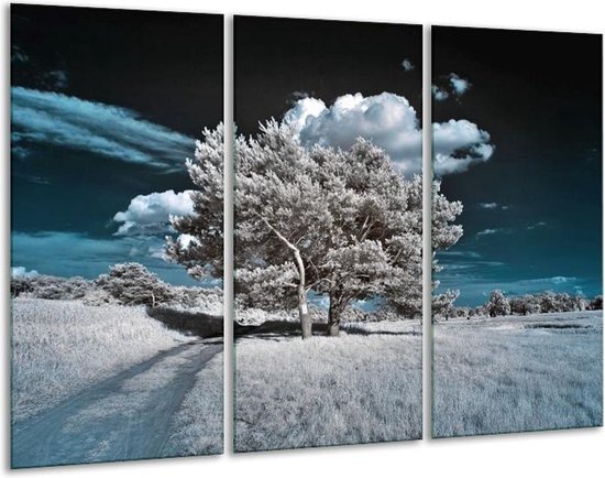 Arbre de peinture sur toile | Gris, bleu, blanc | 120x80cm 3 Liège