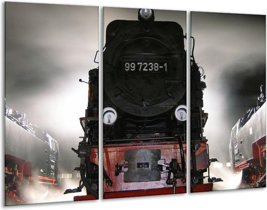 GroepArt - Schilderij -  Trein - Zwart, Wit, Grijs - 120x80cm 3Luik - 6000+ Schilderijen 0p Canvas Art Collectie