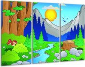 GroepArt - Schilderij -  Natuur - Blauw, Groen, Geel - 120x80cm 3Luik - 6000+ Schilderijen 0p Canvas Art Collectie