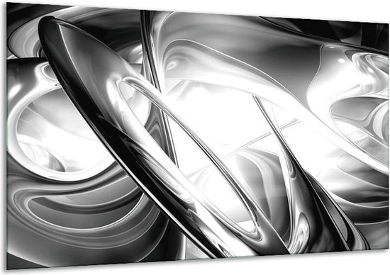 Glasschilderij Abstract - Grijs, Zilver, Wit - 120x70cm 1Luik - Foto Op Glas - Geen Acrylglas Schilderij - GroepArt 6000+ Glasschilderijen Art Collectie - Wanddecoratie - Woonkamer - Slaapkamer