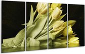 GroepArt - Glasschilderij - Tulp - Groen, Grijs - 160x80cm 4Luik - Foto Op Glas - Geen Acrylglas Schilderij - 6000+ Glasschilderijen Collectie - Wanddecoratie