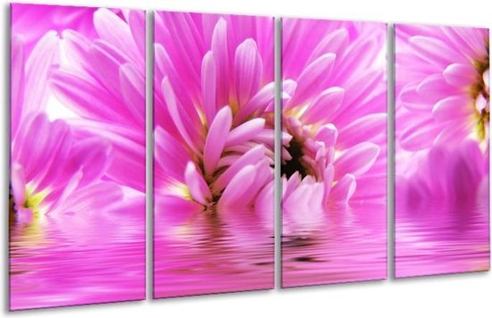 GroepArt - Glasschilderij - Bloem - Roze, Wit - 160x80cm 4Luik - Foto Op Glas - Geen Acrylglas Schilderij - 6000+ Glasschilderijen Collectie - Wanddecoratie