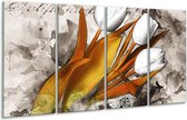 GroepArt - Glasschilderij - Tulpen - Grijs, Wit, Bruin - 160x80cm 4Luik - Foto Op Glas - Geen Acrylglas Schilderij - 6000+ Glasschilderijen Collectie - Wanddecoratie