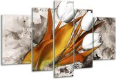 Glasschilderij Tulpen - Grijs, Wit, Bruin - 170x100cm 5Luik - Foto Op Glas - Geen Acrylglas Schilderij - 6000+ Glasschilderijen Collectie - Wanddecoratie