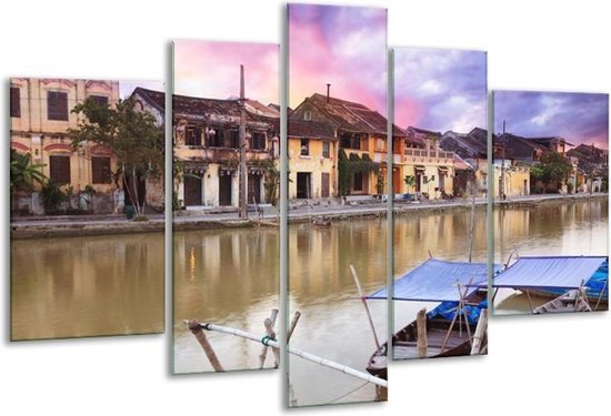 Peinture sur verre de village | Gris, bleu, violet | 170x100cm 5 Liège | Tirage photo sur verre |  F002848