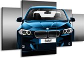 GroepArt - Schilderij -  Auto, BMW - Blauw, Zwart, Grijs - 160x90cm 4Luik - Schilderij Op Canvas - Foto Op Canvas
