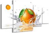 GroepArt - Schilderij -  Sinaasappel, Keuken - Wit, Oranje, Groen - 160x90cm 4Luik - Schilderij Op Canvas - Foto Op Canvas