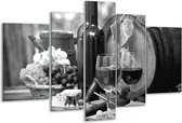 Glasschilderij Wijn, Keuken - Zwart, Wit, Grijs - 170x100cm 5Luik - Foto Op Glas - Geen Acrylglas Schilderij - 6000+ Glasschilderijen Collectie - Wanddecoratie