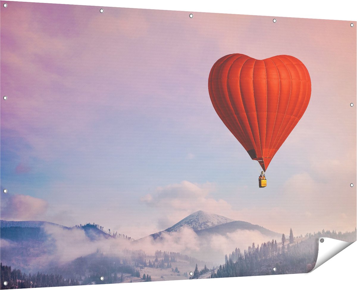 Gards Tuinposter Luchtballon in de Vorm van een Hart - 180x120 cm - Tuindoek - Tuindecoratie - Wanddecoratie buiten - Tuinschilderij Multikleur