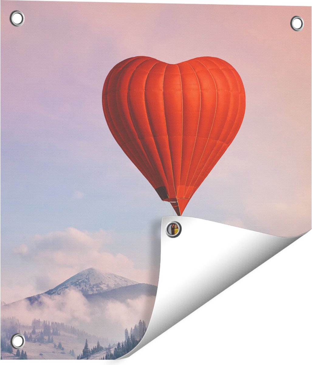 Gards Tuinposter Luchtballon in de Vorm van een Hart - 40x40 cm - Tuindoek - Tuindecoratie - Wanddecoratie buiten - Tuinschilderij Multikleur
