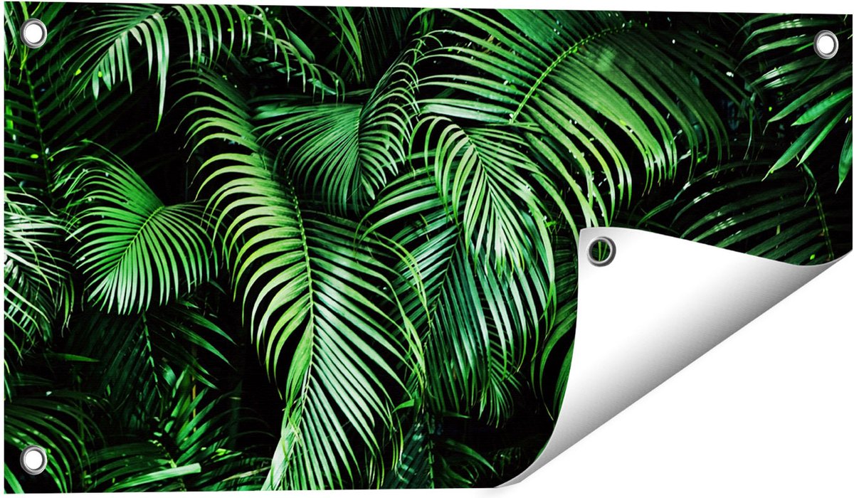 Gards Tuinposter Tropische Palm Bladeren - Groen - 60x30 cm - Tuindoek - Tuindecoratie - Wanddecoratie buiten - Tuinschilderij Multikleur