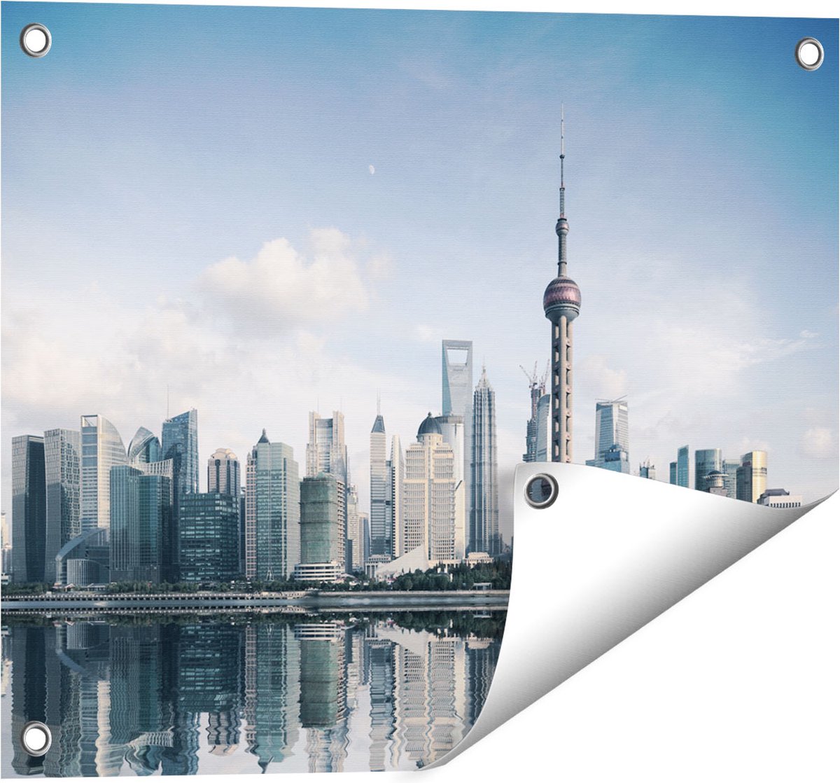 Gards Tuinposter Shanghai Skyline in China - 50x40 cm - Tuindoek - Tuindecoratie - Wanddecoratie buiten - Tuinschilderij Multikleur