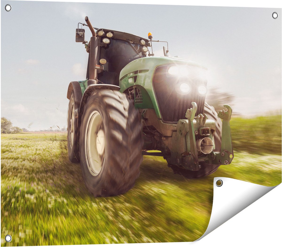 Gards Tuinposter Tractor op het Gras - Trekker - 80x60 cm - Tuindoek - Tuindecoratie - Wanddecoratie buiten - Tuinschilderij Multikleur