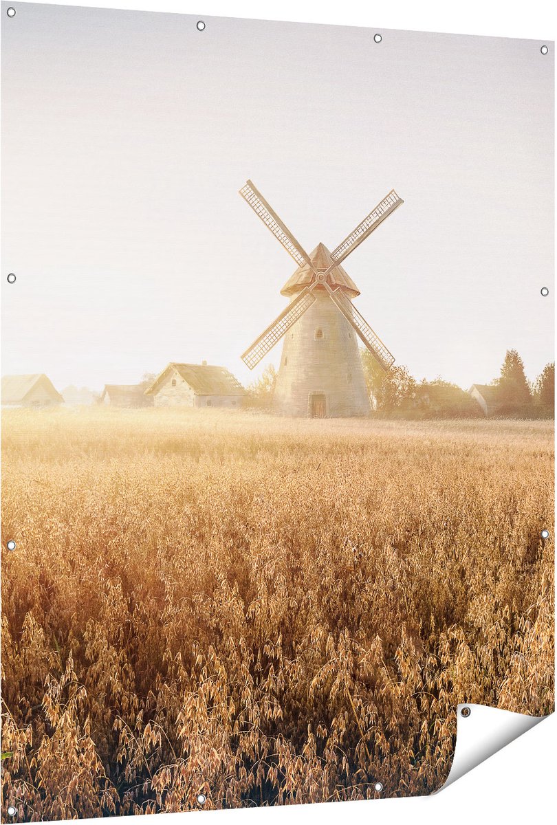Gards Tuinposter Windmolen in het Veld - 120x150 cm - Tuindoek - Tuindecoratie - Wanddecoratie buiten - Tuinschilderij Multikleur